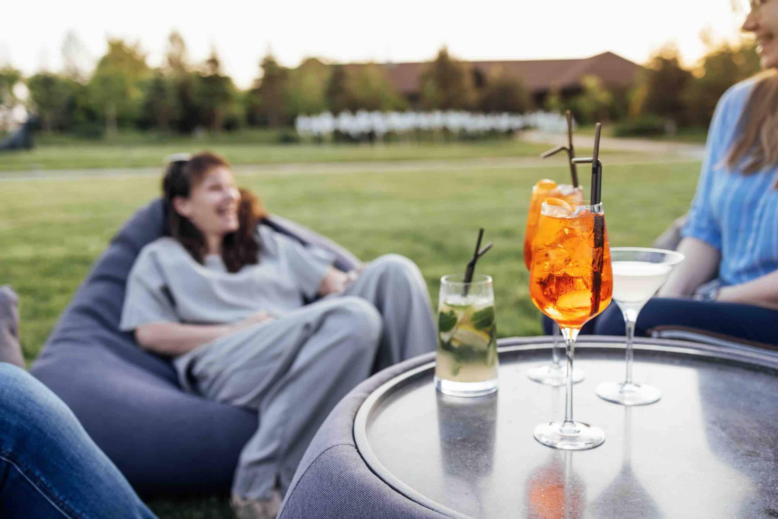 Meeting friends in the backyard of the house or in open air cafe